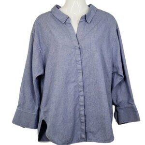 Dorothee Schumacher Loose Fitting Button Up Top Blue White Classic Size …
